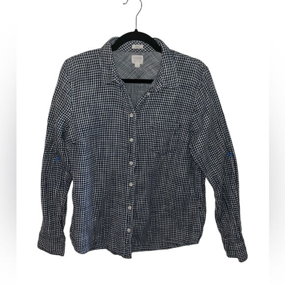 J.Crew Factory Boyfit Button Down Shirt sze L Blue Gingham Pre-Owned Excellent - Picture 9 of 15